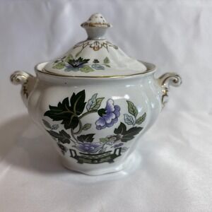 Vintage Booths Jade Lotus Sugar Bowl Made In England  Gold Guilding